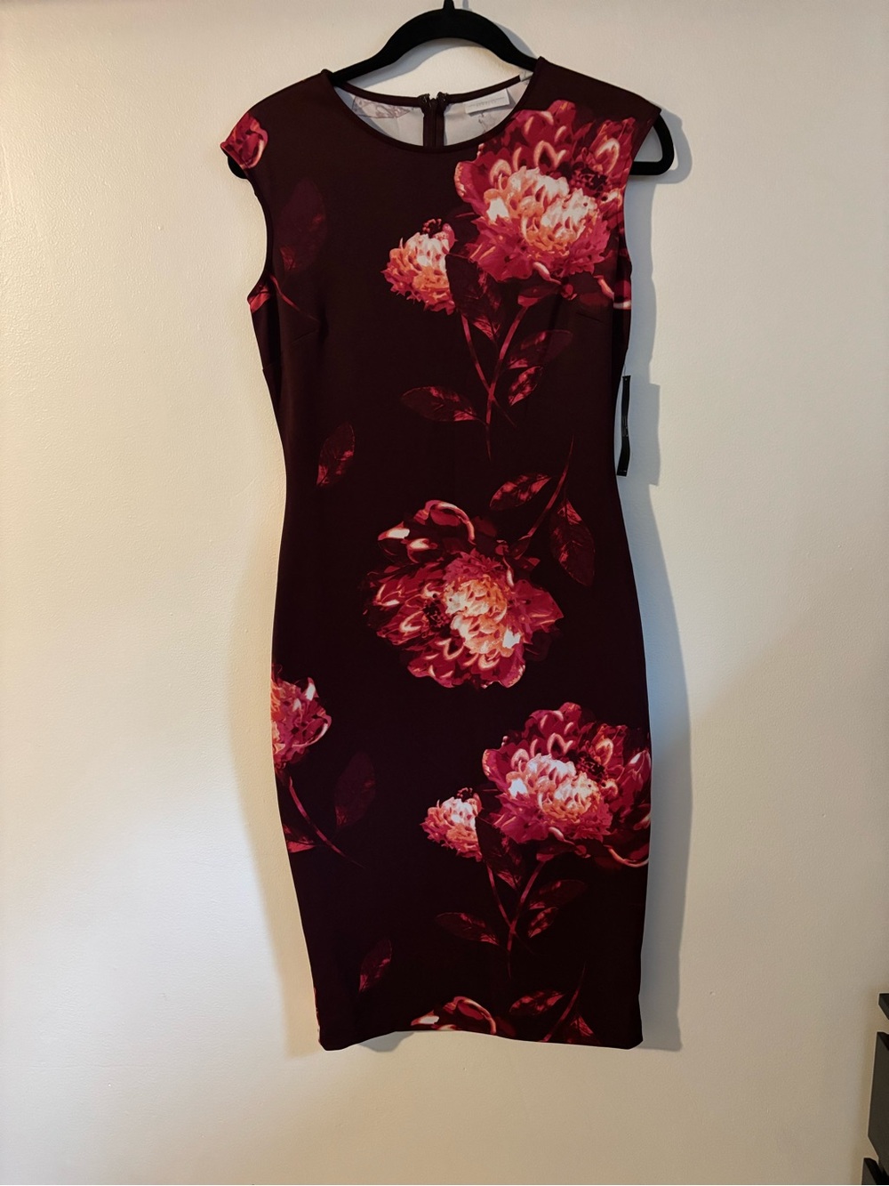New York & Company Burgundy Dress with Pink Floral PrintNWT